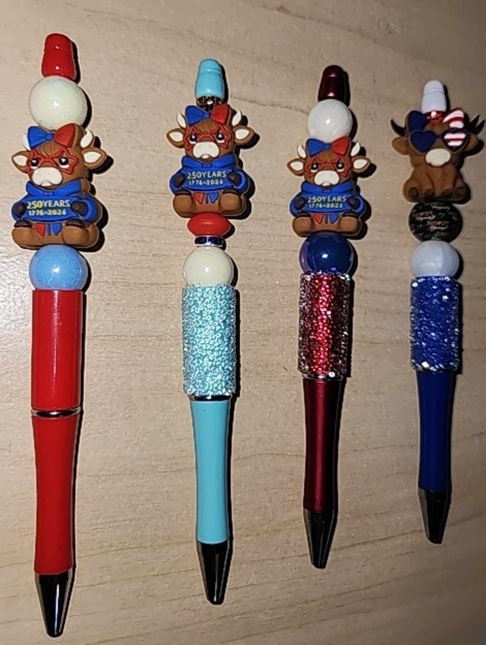 💥Red, White, And MOO!💥 Choice Of Highland Cow Beaded Pens, IndePENdence Day